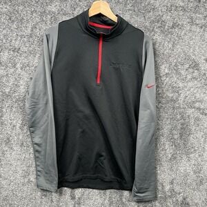 Nike Golf Cover-Up Pullover Shirt Men Medium Black Red Dri-Fit 1/4-Zip Mock Neck